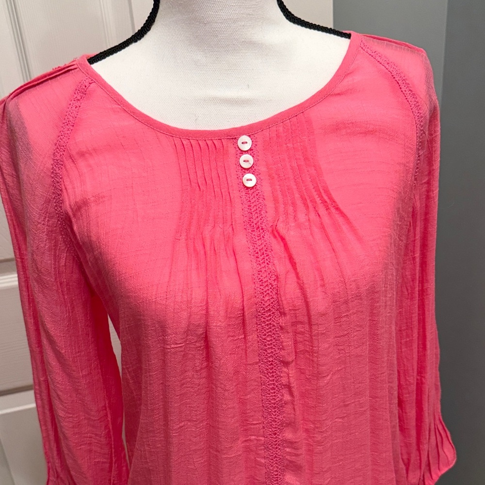 Multiples Bright Pink Blouse With Button Accents - image 3